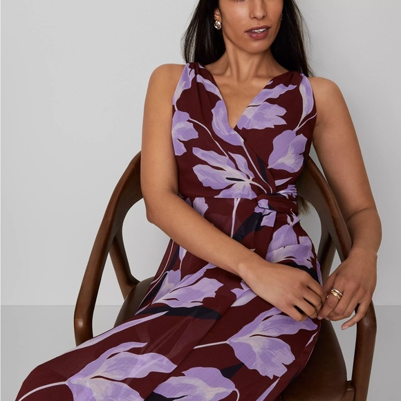 Ann Taylor Plum Floral Wrap Maxi Dress with Lavender Blooms - Picture 5 of 14